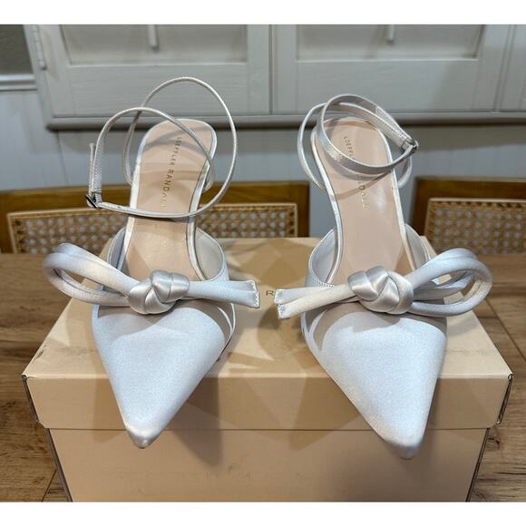 Loeffler Randall Alina Bow Pump Ankle Strap Satin Cream Size 8.5 NIB Chic Classy - Picture 6 of 16